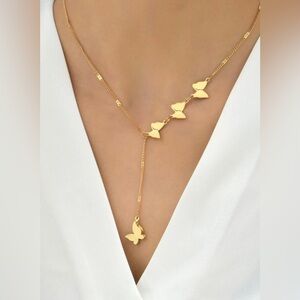 Gold Butterfly Lariat Necklace